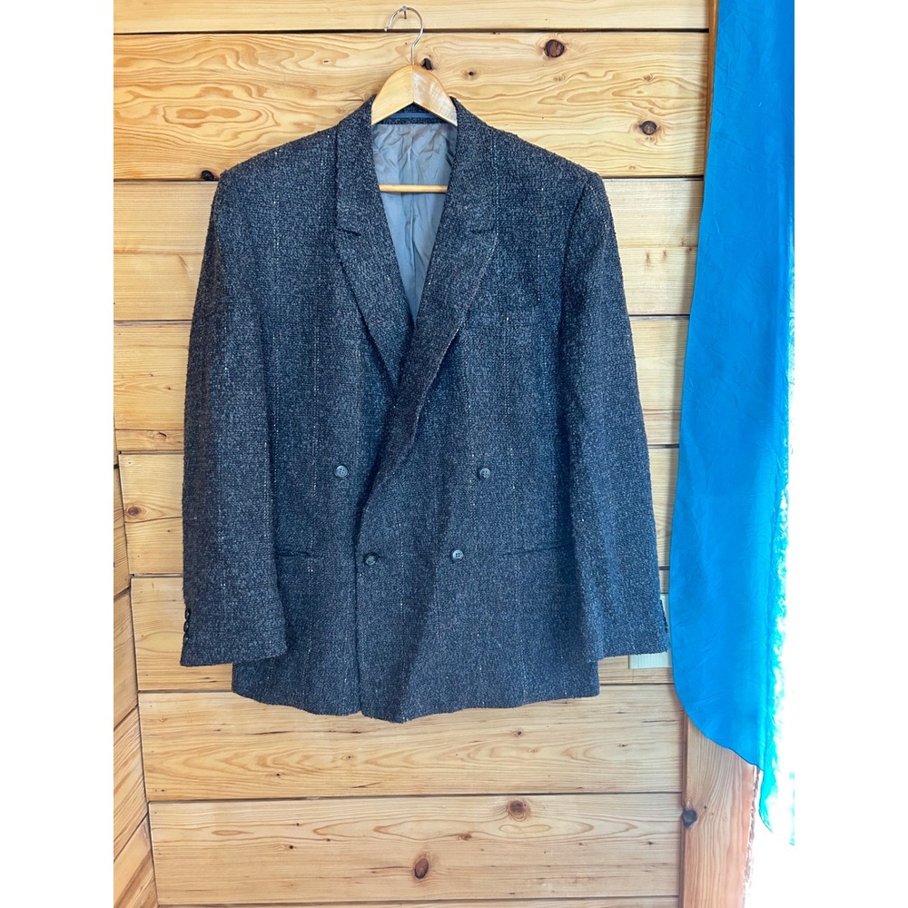 Zagato Uomo Mens Double Breasted Wool Bln Tweed Blazer Charcoal Grey Made Canada